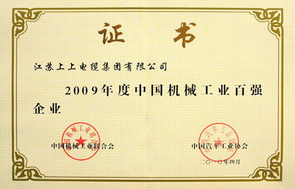 兴发娱乐荣获“2009年度中国机械工业百强企业”